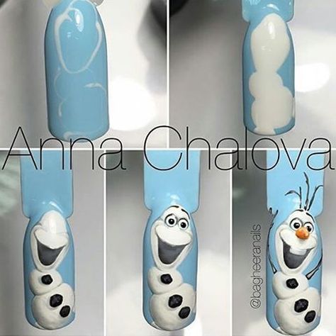 Olaf Nails, Nails Snowman, Nails Design Christmas, Frozen Nails, Unghie Nail Art, Nagel Tips, Nail Art Disney, Super Nails, Disney Nails