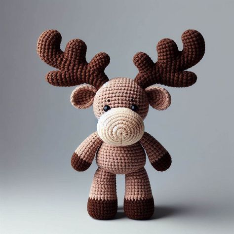 Crochet Majestic Moose Amigurumi Pattern Amigurumi Moose Free Pattern, Moose Lovey Crochet Pattern Free, Moose Crochet Pattern Free, Crochet Moose Pattern Free, Moose Crochet Pattern, Crochet Moose, Moose Antlers, Crochet Animals Free Patterns, Crochet Amigurumi Free