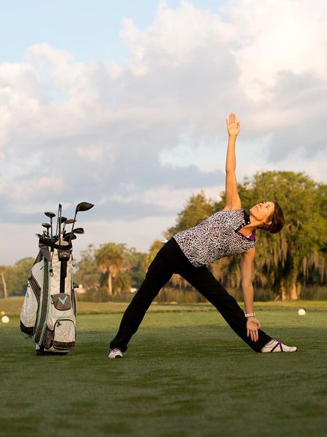 Triangle pose is a great way to prepare the body for the demands of the golf swing. Discover more ways to support your body before--and after practice--in this Flexible Golfer Program. Triangle Pose, Yoga Business, Business Courses, Golf Training, Business Training, Yoga Training, Golf Swing, The Body, Online Courses