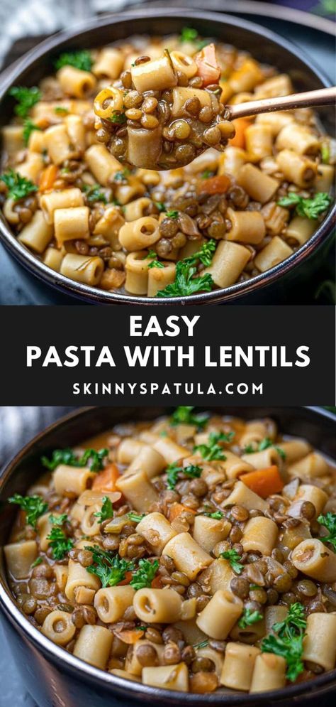 Pasta With Lentils, Lentil Pasta Recipe, Lentil Dishes, Lentil Pasta, Small Pasta, Veggie Soup, Tasty Vegetarian Recipes, Lentil Recipes, Thai Curry