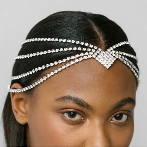 Multi-Layer Rhinestone Bohemian Head Chain Fashionable Versatile Shiny Forehead Band Statement Accessory With Glamorous Look, Perfect For Boho Chic Style Lovers For Party, Festivals & Weddings. Trendy & Unique Jewelry & Accessories Color: White K Shiny Forehead, Head Chain Jewelry, Bridal Hair Bands, Chain Headband, Bridal Headwear, Hair Chains, Boho Chic Style, Bridal Hair Jewelry, Head Chain