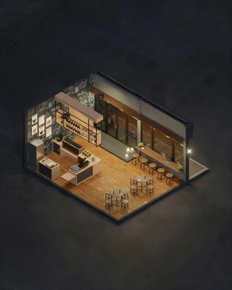 3D Isometric Room [Video] in 2022 | Architecture model house, Sims house design, Facade architecture design Cafe Interior And Exterior Design, New Idea For Coffee Shop, Coffee House Ideas Interior Design, Coffee Shop Model Architecture, Interior Design For Cafe Ideas, New Cafe Design, Outside Coffee Shop Design, Facade Shop Design, Take A Way Coffee Shop Design