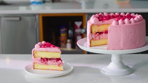 Watch The Raspberry Cake Recipe I Almost Couldn't Figure Out | Recipe Stories | Bon Appétit Raspberry Cake Recipe, Whipped Cream Filling, Raspberry Whip, Whipped Cream Cake, Raspberry Cake Recipes, Raspberry Whipped Cream, Cake With Whipped Cream, Sweat Treats, Freeze Dried Raspberries