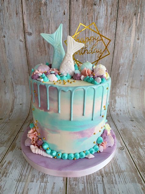 Birthday Sheet Cakes, Decorative Cakes, Sheet Cakes, Little Mermaid Birthday, Mermaid Cakes, Drip Cake, Crazy Cakes, Fourth Birthday, Girl Cake