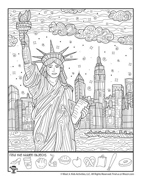 New York Statue of Liberty Hidden Picture Statue Of Liberty Activities, Hidden Pictures Printables, Hidden Picture Games, Hidden Object Puzzles, New York Statue Of Liberty, Find The Hidden Objects, Liberty Kids, Hidden Picture Puzzles, New York Statue