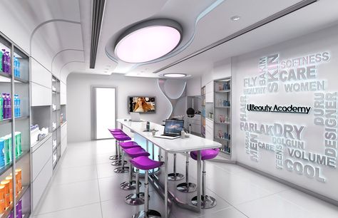 Unilever Beauty Academy Interior Design on Behance Make Up Academy Interior, Salon Academy Interior, Beauty Academy Design, Beauty Academy Interior, Hair Academy Interior Design, Makeup School Interior Design, Makeup Academy Interior Design, Makeup School Interior, Makeup Academy Interior