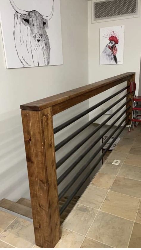 Diy Loft Railing Cheap, Removable Railings For Stairs, Inside Railing Ideas, Stairway Railing Ideas Banisters, Open Staircase Ideas Half Walls, Railing Ideas Indoor, Open Loft Ideas, Open Loft Ideas Upstairs, Pony Wall Ideas