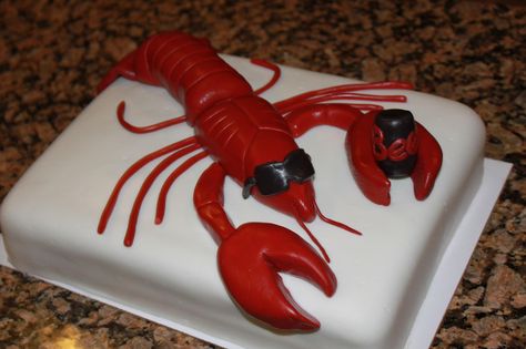 Crawfish fondant cake Love the sunglasses Crawfish Cakes, Crawfish Cake, Chanel Birthday Cake, Lobster Cake, Crab Party, Crawfish Party, Crawfish Boil Party, Mini Carrot Cake, Lobster Bake