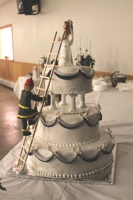 Fireman Wedding Cake Main | More pictures of to come. Bride … | Flickr Fire Department Wedding, Firefighter Wedding Cakes, Fireman Cake Topper, Firefighter Cake, Fireman Wedding, Fire Fighter Cake, Fireman Cake, Firefighter Wedding, Cupcakes Decorados