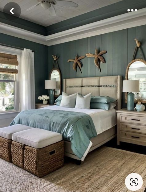 Modern Coastal Bedroom Ideas, Coastal Bedroom Ideas, Modern Coastal Bedroom, Blue Bedroom Design, Beachy Bedroom, Teal Bedroom, Coastal Bedroom Decorating, Coastal Bedrooms, Coastal Bedroom