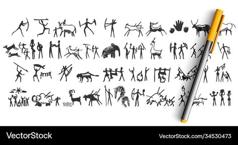 Stone Age Cave Paintings, Women Hunting, Prehistoric Man, Hunting Women, Cave Paintings, Pencil Pen, Doodle Designs, Stone Age, Real Stone