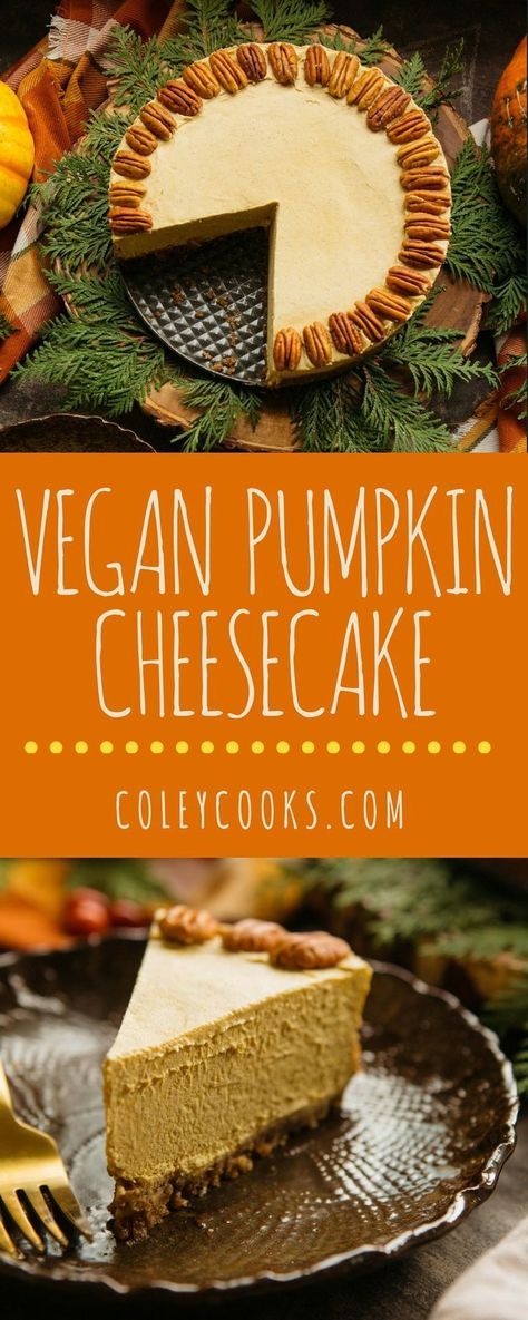 Vegan Pumpkin Cheesecake, Healthy Vegan Dessert, Spice Cheesecake, Cheesecake Easy, Pumpkin Spice Cheesecake, Cheesecake Vegan, Vegan Pumpkin Spice, Vegan Cheesecake Recipe, Thanksgiving Desserts Easy