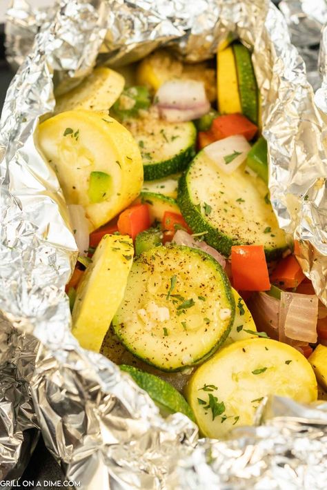 Grilled Vegetables in Foil - grillonadime.com How To Cook Veggies On The Grill, Roasted Veggies On The Grill, How To Grill Veggies On The Grill, Grilled Veggies On The Grill In Foil, Grill Veggies On Grill, Grilling Veggies On The Grill, Vegetable Foil Packets, Grilled Ideas, Grill Vegetables In Foil