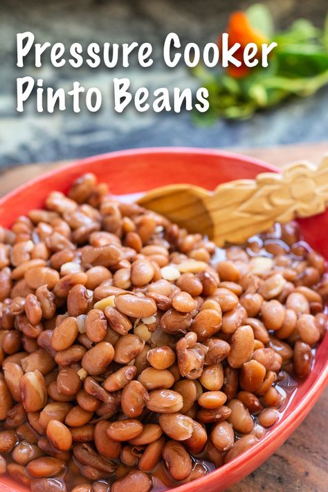 This post shows how to cook pinto beans in a pressure cooker. In about 15 minutes, you can have rich, tender, creamy, ready-to-enjoy beans all soupy in a nutritious cooking broth. #pressure cooker #InstantPot #pintobeans #howto via @lettyskitchen Pressure Cooker Pinto Beans, Instant Pot Beans, Pressure Cooker Beans, Pinto Bean Recipes, Clean Eating Vegetarian, Soup Beans, How To Cook Beans, Best Instant Pot Recipe, Instant Pot Dinner Recipes