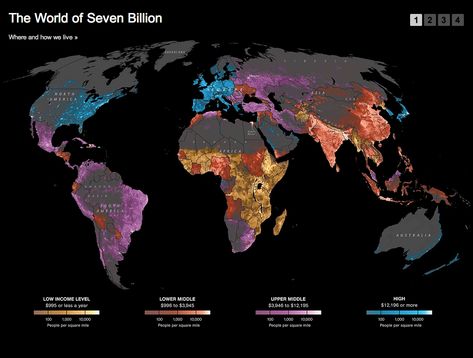 World population densities mapped | FlowingData Safari Tattoo, Population Density Map, Site Mapping, Ages Of Man, 7th Grade Art, Population Density, Interesting Maps, Durban South Africa, Rhyme Or Reason