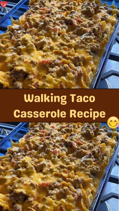 Walking Taco Casserole Recipe - Family Dinner Recipes Taco Casserole With Chips, Taco Casserole Bake With Tortilla Chips, Things To Do With Taco Meat, Taco Recipes Ground Beef Easy Meals, Leftover Taco Meat Recipes Healthy, Walking Taco Bake With Fritos, Walking Taco Casserole With Fritos, Recipes Using Taco Meat, Taco Frito Casserole