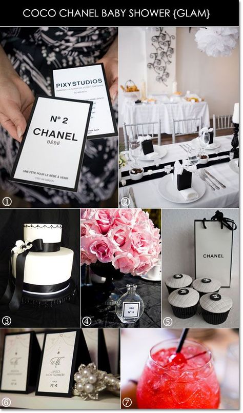 Coco Chanel shower decorations, cupcakes, cocktails. #engagementpartyideas #engagementpartythemes Chanel Bridal Shower, Chanel Bridal, Chanel Baby Shower, Coco Chanel Party, Chanel Wedding, Chanel Birthday Party, Chanel Birthday, Unique Party Ideas, Chanel Party