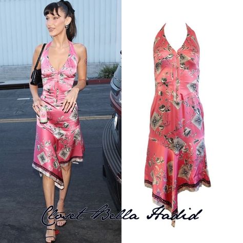 Pink Floral Corset, Floral Corset Dress, Vintage Roberto Cavalli, Sliver Earrings, Roberto Cavalli Dress, Cavalli Dress, Gala Looks, Floral Corset, Bella Hadid Style