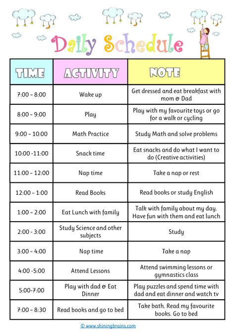 Daily Schedule for kids | Cute Editable Timetable Template | Free Printable Daily Schedule Kids, Schedule Board, Timetable Template, Daily Routine Schedule, Daily Planner Printables Free, Daily Schedule Template, School Timetable, Study Planner Printable, Toddler Schedule