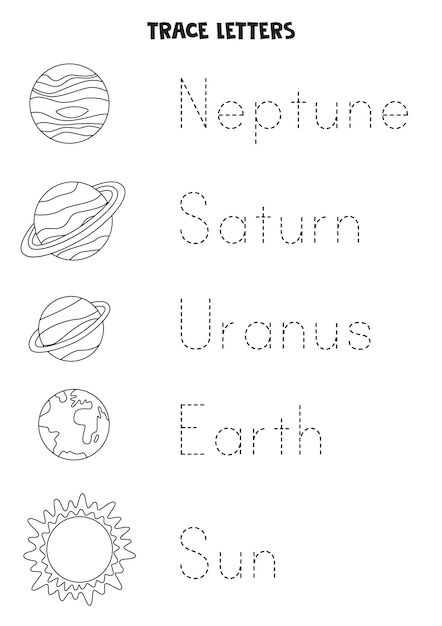 Planets Tracing Worksheet, Solar System Worksheets Preschool, Space And Planets Preschool Activities, Space Tracing Worksheets, Planet Worksheets For Kids Solar System, Solar System For Preschool, Solar System Activities For Preschool, June Worksheets, Black And White Solar System