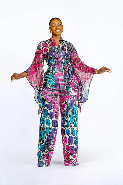 Ankara Silk And Chiffon Styles, 2 Piece Pant Set, Kimono Style Tops, African Print Maxi Skirt, African Print Dress Ankara, 2piece Outfits, Short African Dresses, Kids Dress Wear, African Lace Dresses