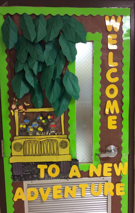 Tarzan Classroom Theme, Jungle Theme Classroom Door Ideas, Jungle Theme Classroom Bulletin Boards, Rainforest Classroom Door, Safari Themed Classroom Door, Zoo Classroom Theme Decor, Safari Door Decorations, Zoo Decorations Classroom, Jungle Door Decorations