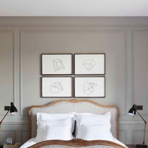 DE ROSEE SA on Instagram: "Ladbroke Penthouse.   Wall panelling is a great way to introduce some character to a space. In this bedroom, we added a simple dado rail and beading to frame the bed in a sophisticated way.  Architect/Interior Design: @deroseesa Photography: @alexanderjamesphoto  Bed: @grahamandgreen Lamp: @pookylights Rug: @westelmuk  . . . . .  #design #interior #homedecor #architecture #home #decor #interiors #homedesign #art #interiordesigner #furniture #decoration #bedroom #interiorstyling #luxury #designer #inspiration #livingroom #furnituredesign #realestate  #architect #designinspiration #interiordecorating #interiordesign" Wall Beading Design Bedroom, Dado Rail Panelling Bedroom, Dado Rail Bedroom, Wall Beading, Bedroom Panelling, Architect Interior Design, Dado Rail, Instagram Painting, Basement Bedroom