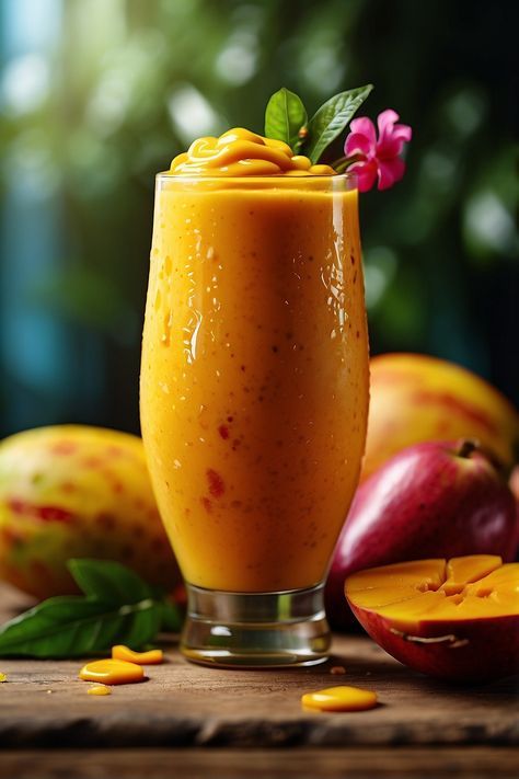 Mango Drinks, Ripe Mango, Creamy Yogurt, Kids Cookbook, Milk Dairy, Mango Chunks, Fruit Photography, Agave Syrup, Mango Smoothie