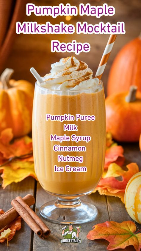 "Indulge in the flavors of fall with this delightful Pumpkin Maple Milkshake Mocktail recipe! Perfect for autumn gatherings, this creamy pumpkin milkshake combines sweet maple syrup for a delicious twist. Enjoy this non-alcoholic drink as a festive treat or a seasonal beverage that everyone will love. Ideal for cozy evenings, this recipe is a must-try for all pumpkin lovers and a great addition to your collection of fall recipes and autumn desserts.!" Pumpkin Milkshake, Pumpkin Drink, Cranberry Fizz, Autumn Desserts, Pumpkin Drinks, Spiced Apple Cider, Milkshake Recipes, Mocktail Recipe, Festive Treats