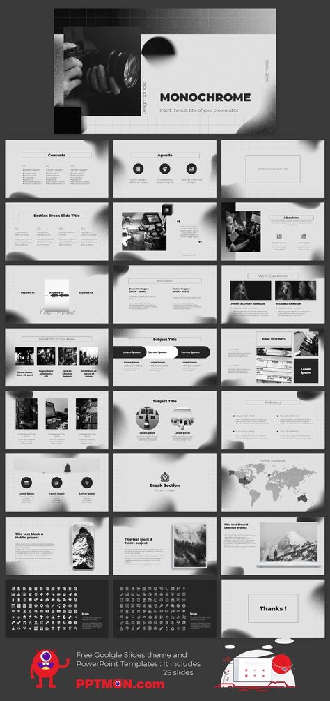 Monochrome Portfolio Free PowerPoint Template and Google Slides Theme – presentation by PPTMON
Features: 25+ Business Minimalist Multi-purpose Presentation For PowerPoint templates and Google slides themes

#Portfolio, #PPTtemplate #PPT #PowerPoint #presentation #FREEPPTTEMPLATE, #PPTDESIGN, #POWERPOINTDESIGN, #PPTTEMPLATEDOWNLOAD, #POWERPOINTTEMPLATE, #GOOGLESLIDES, #GOOGLESLIDESTHEME, #GOOGLEPRESENTATION, #FREEPOWERPOINTBACKGROUND, #PRESENTATIONDESIGN, #FREEPOWERPOINTTEMPLATES Theme Presentation, Monochrome Makeup Look, Google Slides Theme, Google Slides Themes, Template Google, Ppt Template, Presentation Template Free, Powerpoint Design, Work Experience