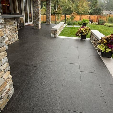 Black Tusk Basalt Tiles Black Granite Tile, Basalt Tile, Outdoor Tile Patio, Outside Tiles, Black Floor Tiles, Porch Tile, Exterior Tiles, Exterior Wall Tiles, Pathway Landscaping