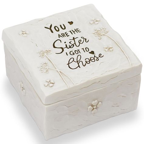 PRICES MAY VARY. Best Friend Gifts for Women : 3”square x 2”h hand-painted resin box. The on lid was engraved with the words : "Your are the sister I got to choose". And engraved dandelion flowers and love flowers. on lid(not attached) fitted to a cream square box. Gifts for Friends : Sentiment written inside box: ”Forever Friends ”. And engraved two hearts, representing your heart connected to the heart, forever together. The bottom of box reveals a message of love and friendship as a hidden di Best Christmas Gifts For Best Friend, Best Friends Gift Ideas Birthday, Unique Presents For Friends, Gifts To Give Your Best Friend On Her Wedding Day, Meaningful Birthday Gifts For Friends, Homemade Christmas Gifts For Sisters, Gift Box Painting Ideas, Gifts For Cousins Christmas, Gift Ideas For Christmas For Friends