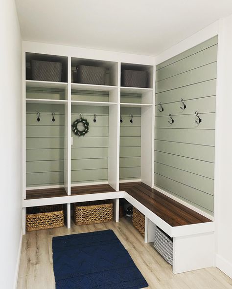 6x6 Mudroom, Corner Mud Room Storage, Basement Mudroom, Mudroom Entry, Kids Locker, Mudroom Remodel, Built In Lockers, Mudroom Closet, Entry Storage