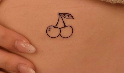 Outline Cherry Tattoo, Single Cherry Tattoo, Matching Cherry Tattoos, Cherrys Tattoo Design, Cherry Tattoo On Bum For Women, Fine Line Cherry Tattoo, Cherry Tattoo Stencil, Handle With Care Tattoo, Small Cherry Tattoo