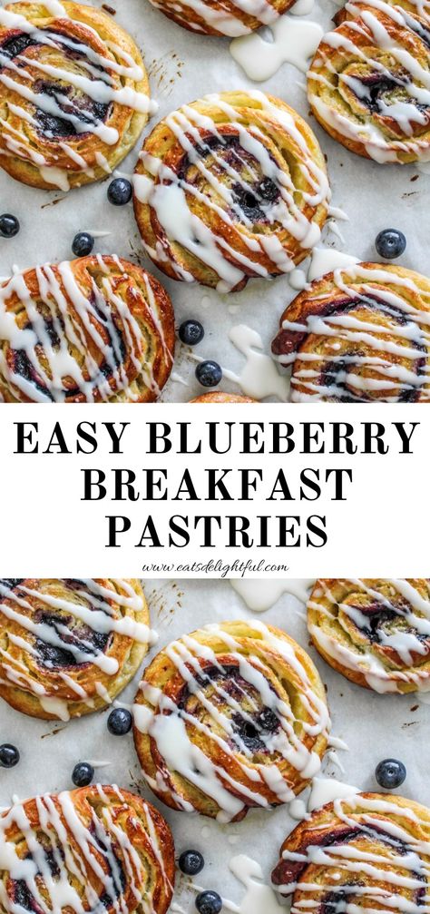 Iced blueberry breakfast pastries on parchment paper Make Ahead Pastries, Yeast Danish Recipe, Quick Easy Breakfast Pastries, How To Make Danishes, Breakfast Yeast Bread Recipes, How To Make A Danish, Make Ahead Breakfast Pastries, Homemade Breakfast Pastries, Homemade Pastry Recipes