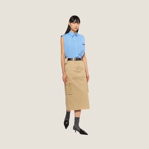 Sapphire Blue Poplin Shirt | Miu Miu Prada 2005, Chino Skirt, Garment Cover, Mid Length Skirts, Skirt Women, Poplin Shirt, Hobo Bag, Chiffon Tops, Miu Miu