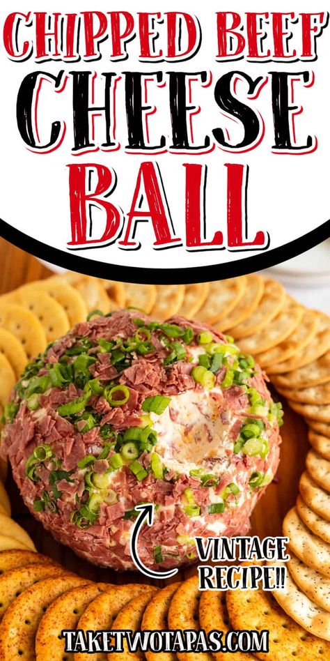 Nothing says holiday party like this classic Chipped Beef Cheese Ball! This easy-to-make recipe with creamy, smooth cream cheese, sharp cheddar, salty dried beef, tangy ranch seasoning, and savory Worcestershire is perfect for putting out at a gathering with buttery crackers for everyone to enjoy! #cheeseballrecipe #holidayappetizer #cheeseball Dried Chip Beef Cheeseball, Chip Beef Cheese Ball Recipes, Cream Cheese Chipped Beef Cheeseball, Dried Beef Cheese Ball Recipes Easy, Buddig Beef Cheeseball, Chipped Beef Cheeseball Recipes, Ranch Cheeseball Recipes, Cheeseball Recipes Classic, Cheese Ball With Dried Beef