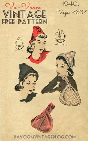 Vintage Sewing Patterns Free, 1940s Hats, Bra Sewing Pattern, Diy Dresses, Patron Vintage, Purse Sewing Patterns, Hat Patterns To Sew, Vintage Millinery, Free Sewing Pattern