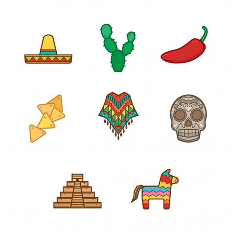 Colección de iconos mexicanos Vector Pre... | Premium Vector #Freepik #vector #musica #sol #jugo #sombrero Icon Collection, Premium Vector, Graphic Resources, Coloring Books, ? Logo, Color