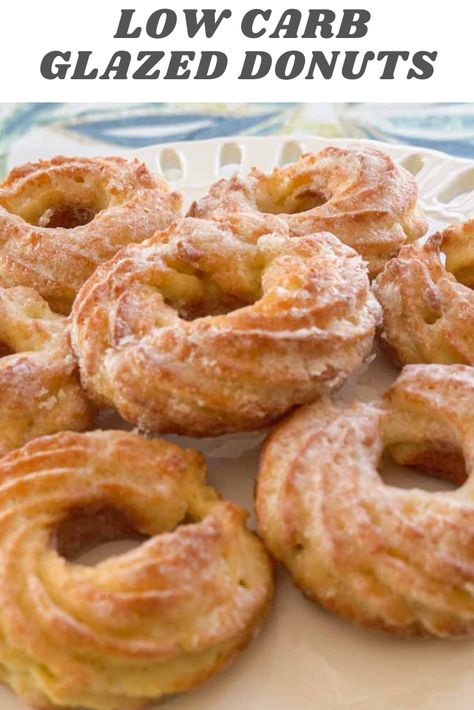 Crispy on outside, soft and fluffy on the inside; these low carb, keto donuts are a sweet treat you'll make over and over again! Low Carb Donuts Baked, Krispy Cream Donuts Recipe, Sugar Free Coconut Cream Pie, Cream Donut Recipe, French Cruller, Sugar Free Donuts, Dessert Coconut, Mini Donut Recipes, Low Carb Donut