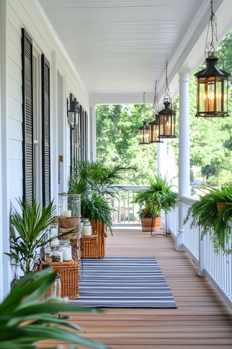 Use these tips and ideas to get a beautiful Southern style front porch that will add curb appeal to your home. Beach Front Porch Ideas, Front Porch Coastal, Front Porch Lantern Decor, Beach Front Porch, Coastal Front Porch Ideas, Coastal Front Porch, Southern Front Porch Ideas, Front Porch Decorating Ideas Summer, Southern Front Porch