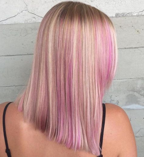 straight blonde hair with pink highlights Straight Balayage, Pink Hair Highlights, Balayage Straight, Blonde Hair With Pink Highlights, Balayage Straight Hair, Tan Skin Blonde Hair, Balayage Hairstyles, Pink Blonde Hair, Straight Blonde Hair