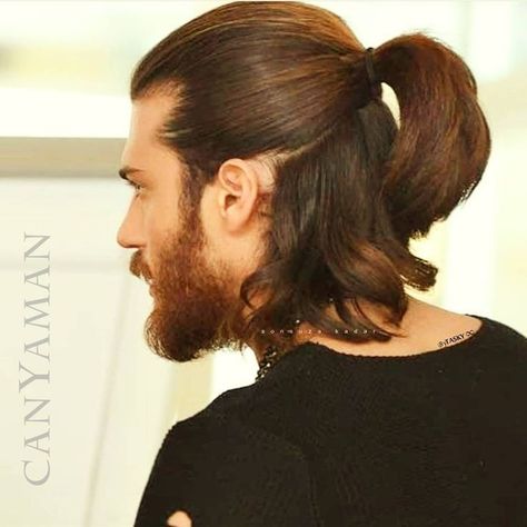 Half Bun Hairstyles Men, Half Ponytail Men, Can Yaman Hair, Men In Ponytails, Can Yaman Hairstyle, Male Ponytail Hairstyles, Ponytail Hairstyles Men, Mens Long Hair, Ponytail Hairstyles For Men