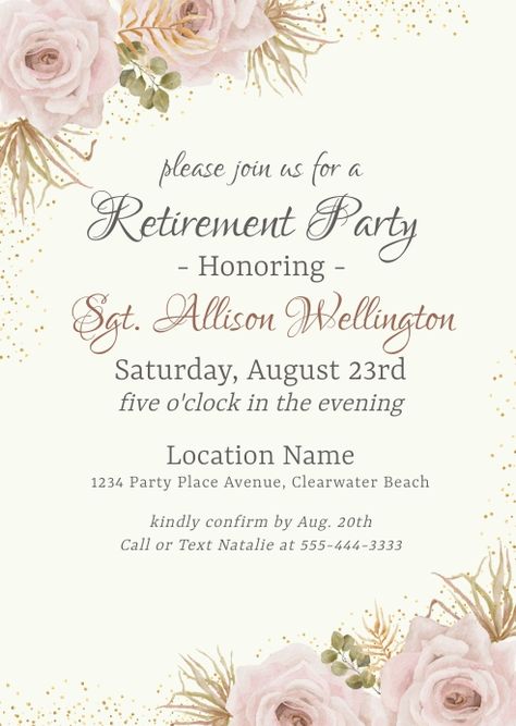 Free Printable Greeting Cards Templates, Invitation Card Design Templates Free Printable, Retirement Party Invitation Ideas, Retirement Invitation Ideas, Party Menu Design, Retirement Party Invitations Wording, Retirement Invitation Card Design, Invitation For Retirement Party, Retirement Invitations Template Free