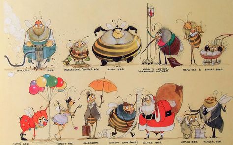 Bee Movie Characters, The Bee Movie, Bee Movie, Character Design Sketches, The Bee, Cartoon Character Design, Illustration Character Design, Character Design References, Creature Design