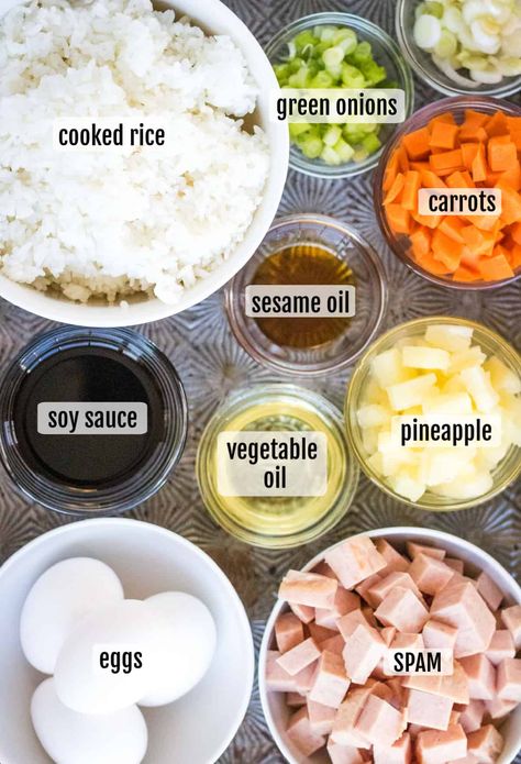 Rice And Spam Recipes, Spam And Rice Recipes, Fried Spam Recipes, Spam Fried Rice Recipe Easy, Hawaiian Spam Fried Rice, Recipes With Spam, Easy Spam Fried Rice, Fried Rice Spam, Hawaiian Spam Recipes