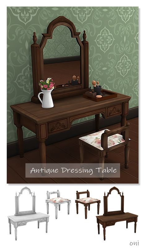 Antique Dressing Table | O-ni on Patreon Maxis Furniture Cc, Sims 4 Cc Hanging Clothes Patreon, Ts4 Cc Cottagecore Furniture, Sims 4 1800s Furniture, Ts4 Antique Cc, Sims 4 1890s Furniture, Sims 4 Cc Maxis Match Vintage Furniture, Ts4 Cc Victorian Furniture, Sims 4 Cc Antique Furniture