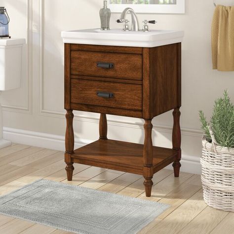 Open Vanity, Small Bathroom Vanity, 24 Inch Vanity, 24 Inch Bathroom Vanity, Bathroom Upgrade, Mirror Backsplash, Cozy Basement, Small Bathroom Vanities, Wood Ceramic