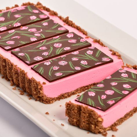 Raspberry Tulip Cheesecake Project Rectangle Tart, Rectangle Template, Chocolate Template, Chocolate Shards, Cheesecake Slice, Slice Recipe, Chocolate Transfer Sheets, Baked Cheesecake Recipe, Slices Recipes