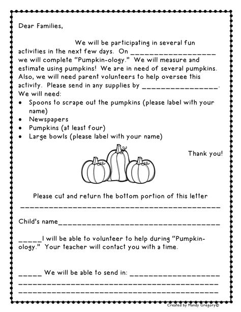 Mandy's Tips for Teachers: Pumpkin Math Freebies! Donation Letter Samples, Communication Letter, Donation Letter Template, Classroom Holiday Party, Donation Request Letters, Fundraising Letter, Daycare Curriculum, Pumpkin Math, Donation Letter